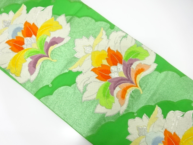 JAPANESE KIMONO / ANTIQUE FUKURO OBI / SILK / WOVEN SNOWFLAKE & FLOWER